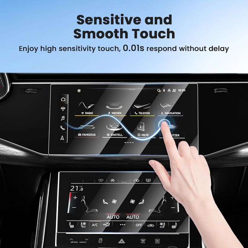Canvcle 2PCS Screen Protector for 2019-2025 2026 Audi Q7 Q8 10.1 Inch Upper and 8.6 Inch Lower Touch Screen, Tempered Glass Navigation Display Screen Cover Infotainment Protective Film - Image 5